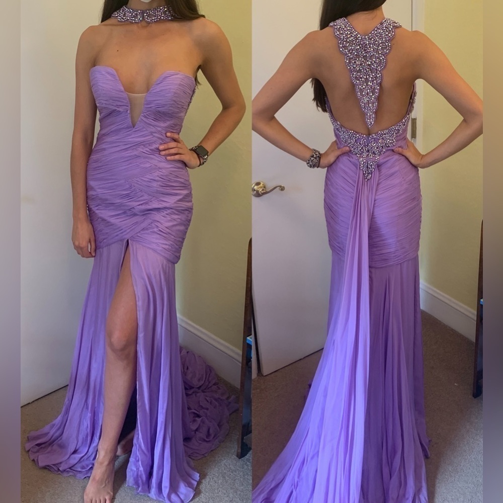 Lavender Rhinestone Chiffon Custom Mac Duggal Pageant Collection Size 4